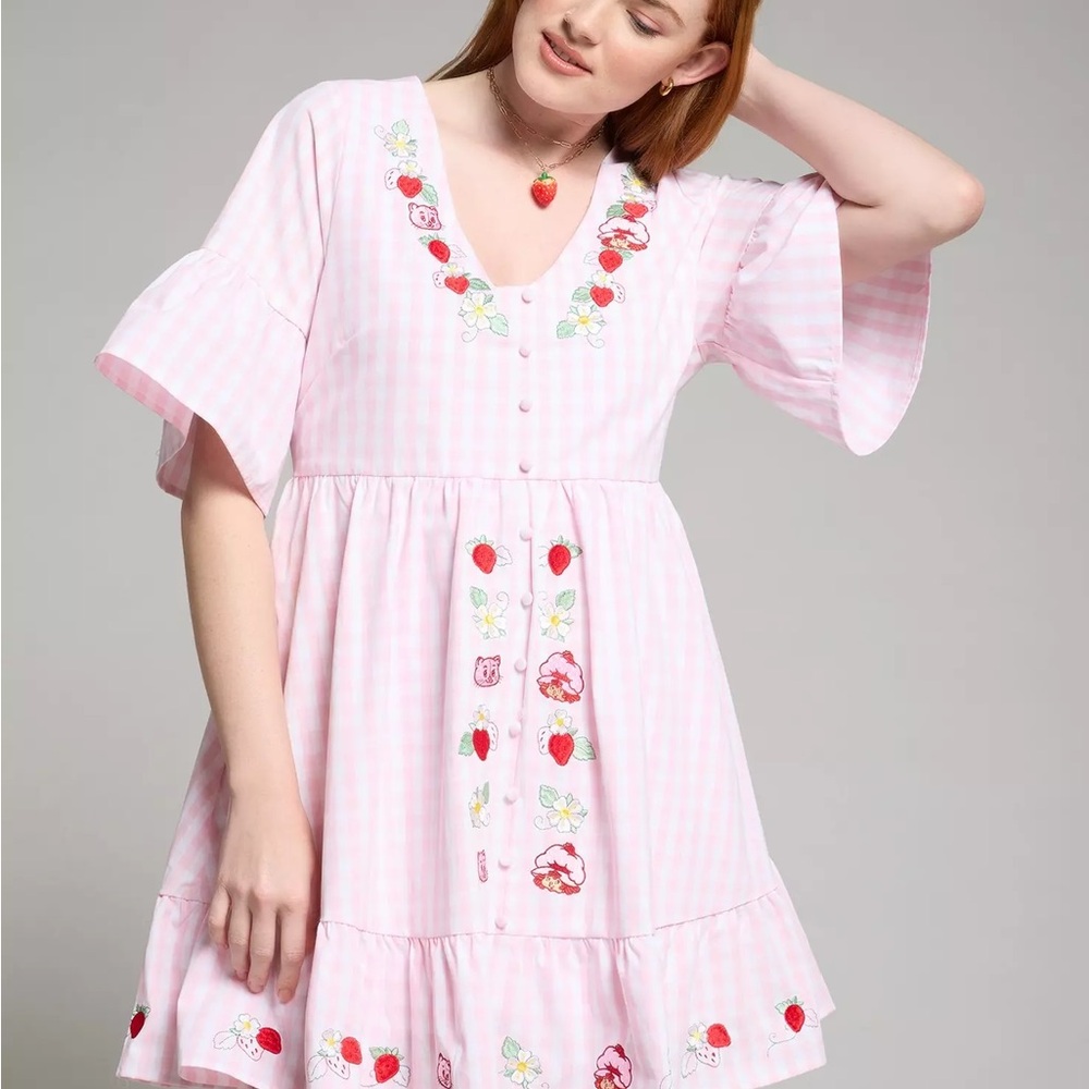 Box Lunch Strawberry Shortcake Pink Gingham smock Dress